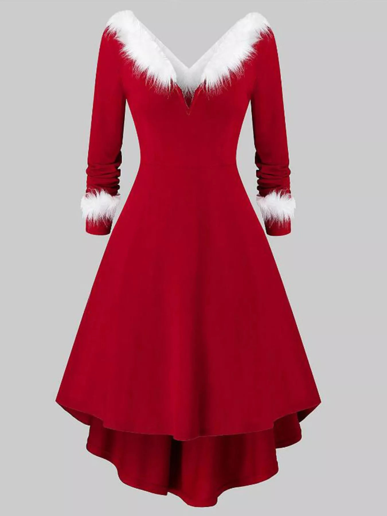 Hazel Blues® |  Fuzzy Trim Long Sleeve Christmas Dress