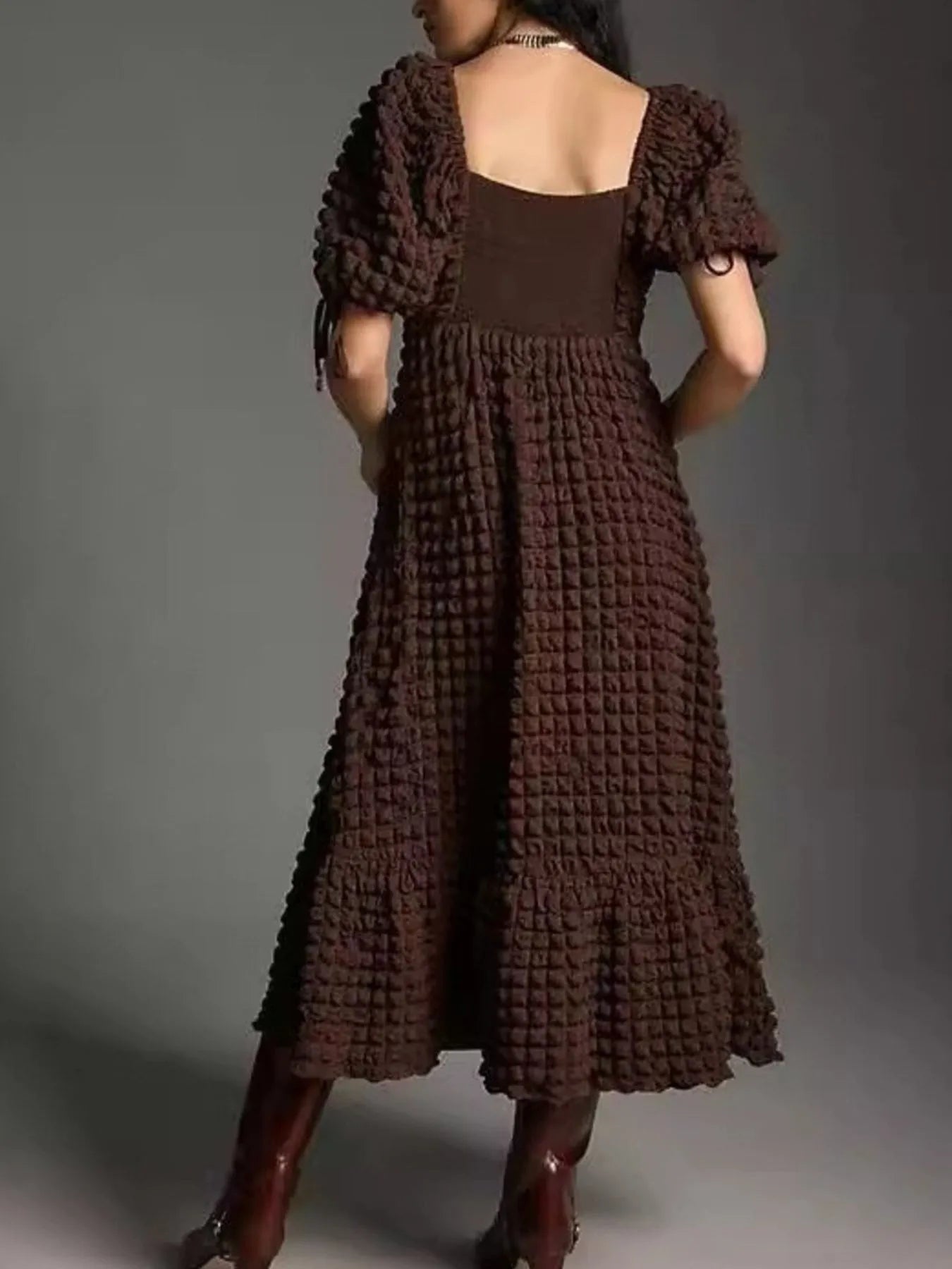 Hazel Blues® |  Textured Sweetheart Neck Short Sleeve Dress