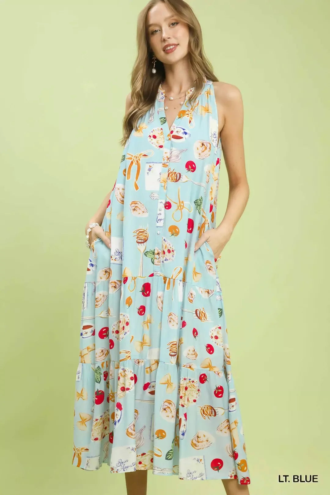 Hazel Blues® |  Umgee Abstract Print Tiered Halter Midi Dress