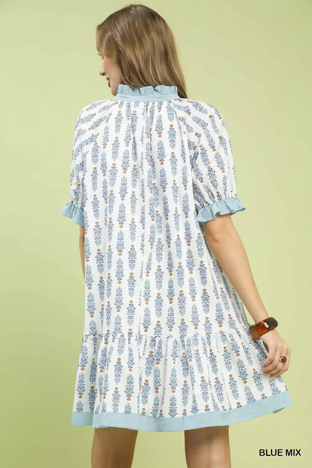 Hazel Blues® |  Umgee Striped Trim Floral Tiered Mini Dress