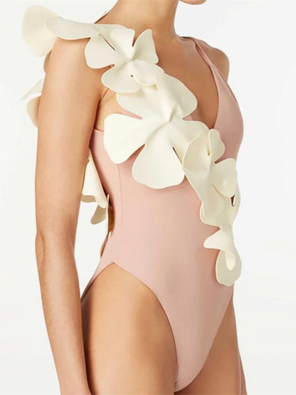 Hazel Blues® | Contrast Flower Spaghetti Strap One-Piece Swimwear