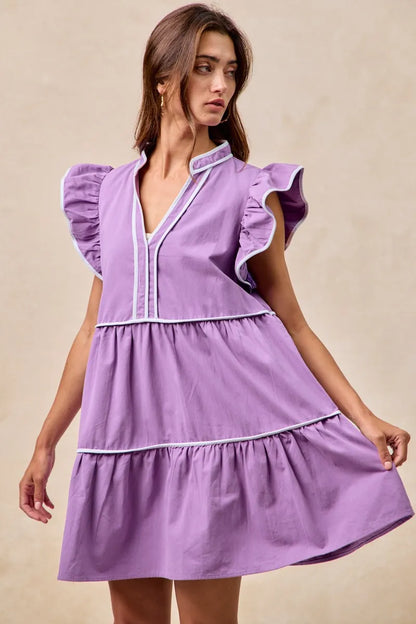 Hazel Blues® |  BiBi Gameday Theme Contrast Binding Ruffled Dress