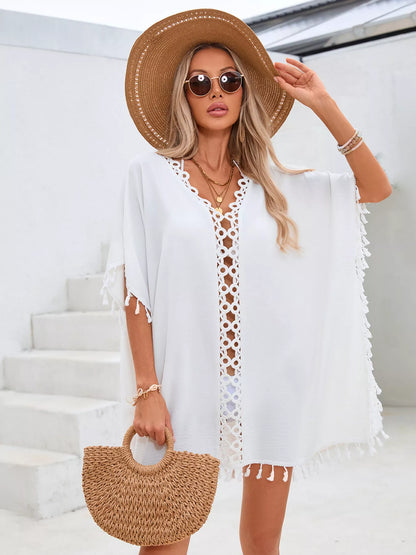 Hazel Blues® | Crochet Trim Tassel Cover-Up Dress
