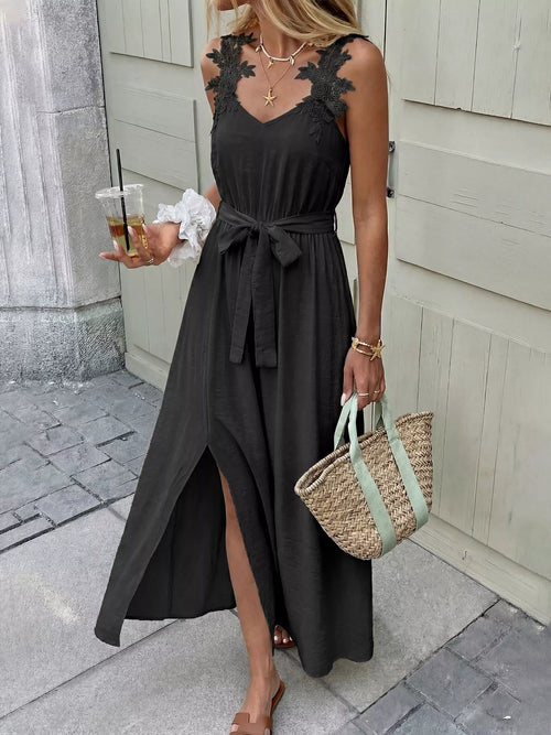Hazel Blues® |  Lace Trim Slit Maxi Dress