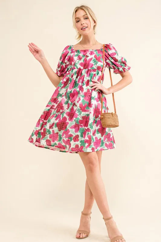 Hazel Blues® |  And The Why Smocked Floral Ruffle Short Sleeve Mini Dress