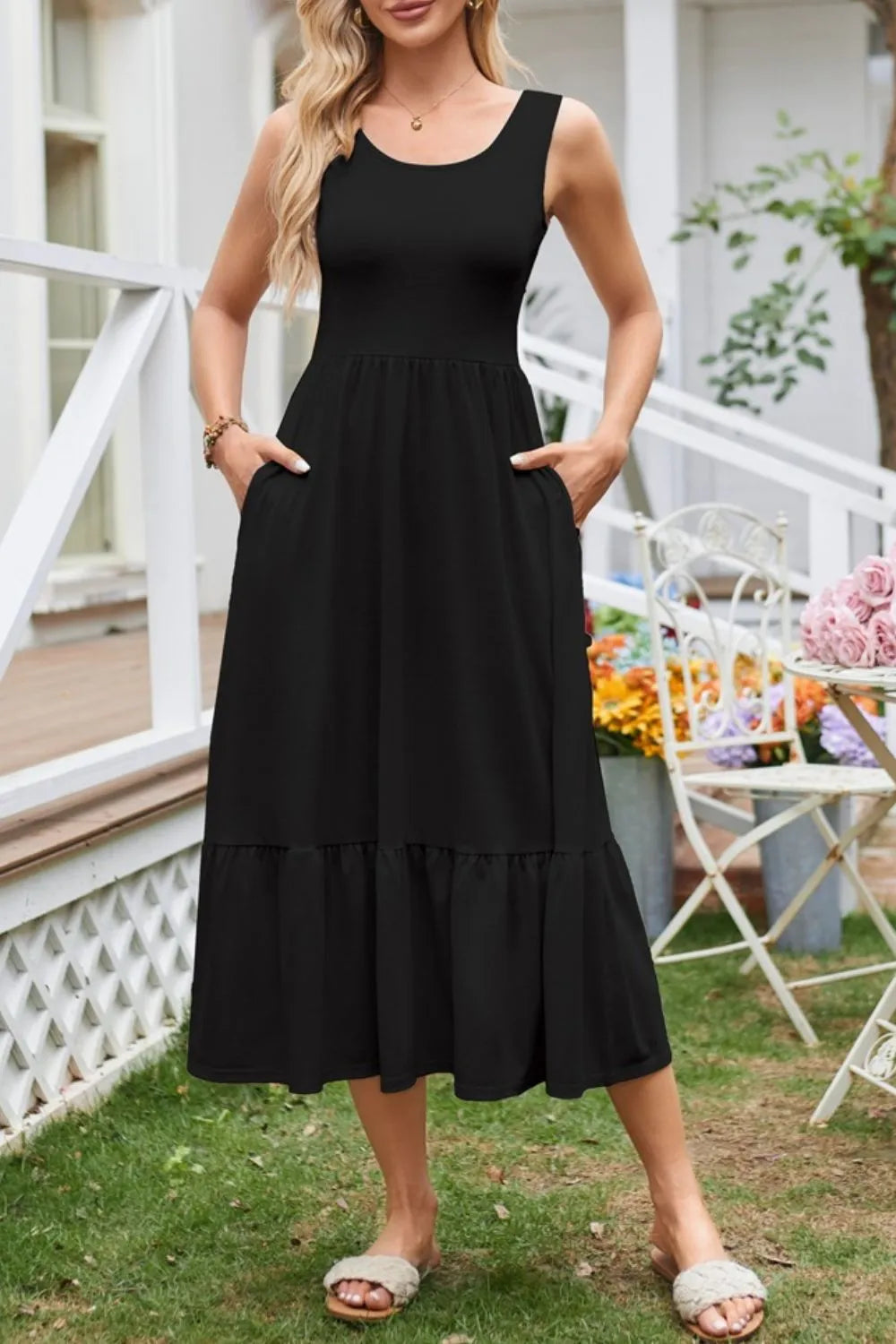 Hazel Blues® |  Round Neck Wide Strap Tank Dress