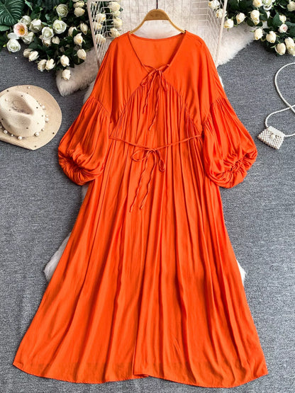 Hazel Blues® |  Balloon Sleeve Tie-Waist Dress