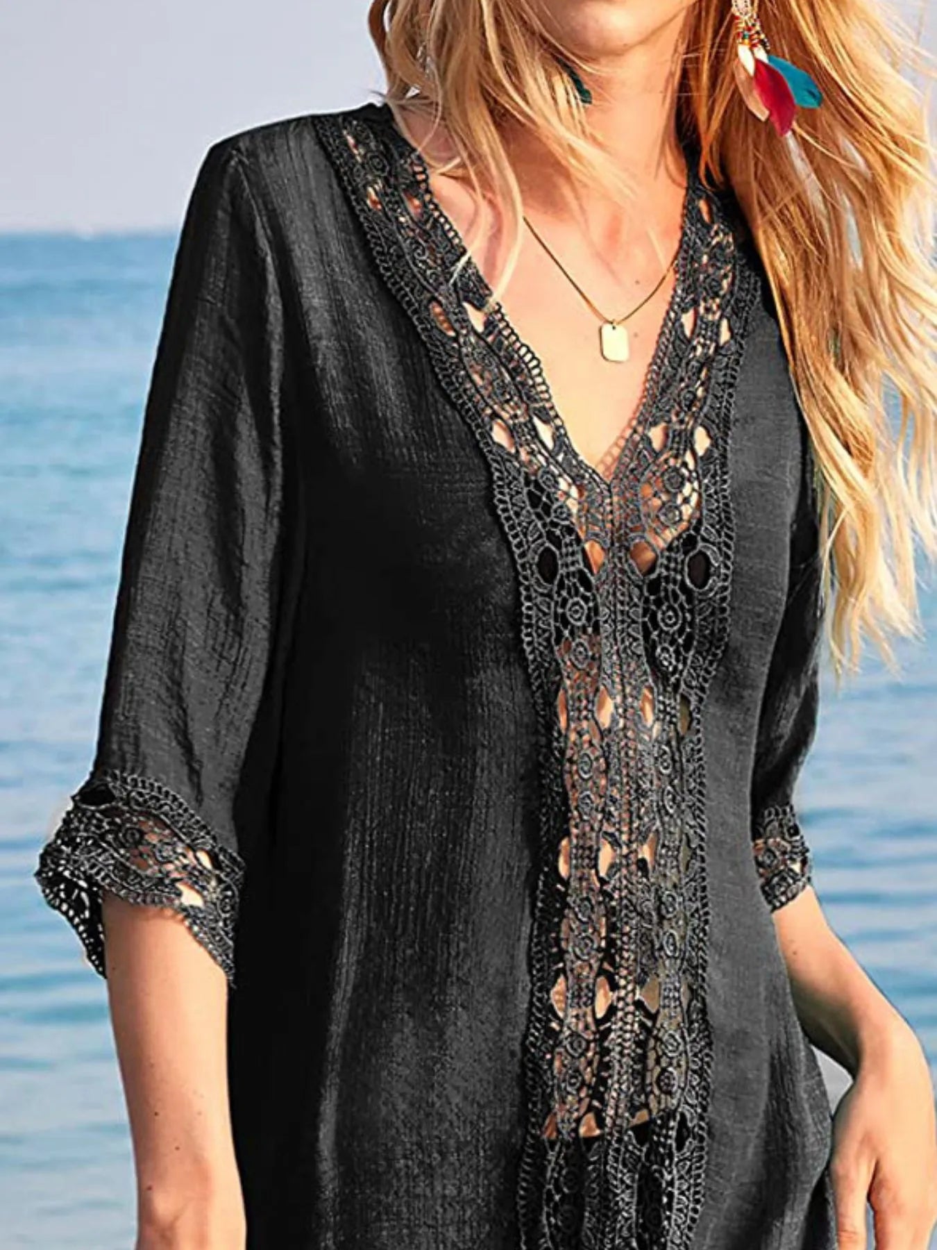 Hazel Blues® | Lace Trim V-Neck Cover-Up