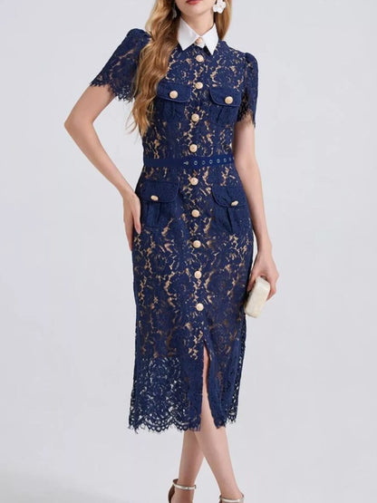 Hazel Blues® |  Lace Button-Down Midi Dress