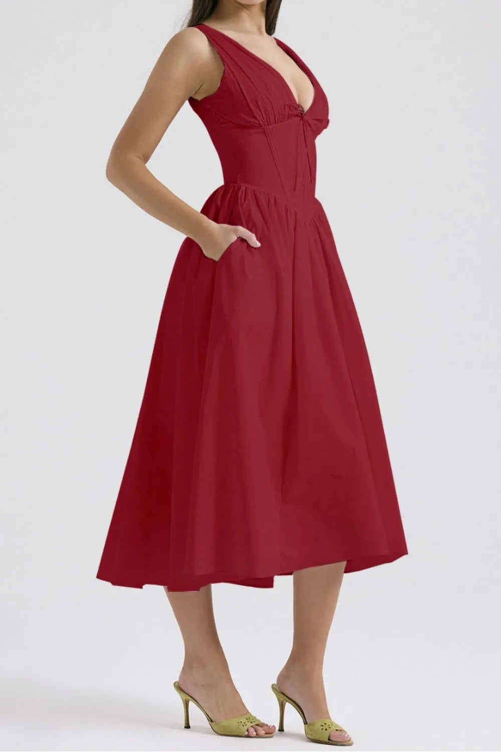 Hazel Blues® |  Ruched V-Neck Sleeveless Dress with Pockets