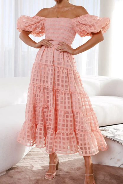 Hazel Blues® |  Off Shoulder Short Puff Sleeve Midi Dress