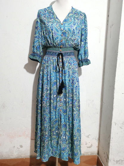 Hazel Blues® |  Paisley Print Half Sleeve Slit Midi Dress