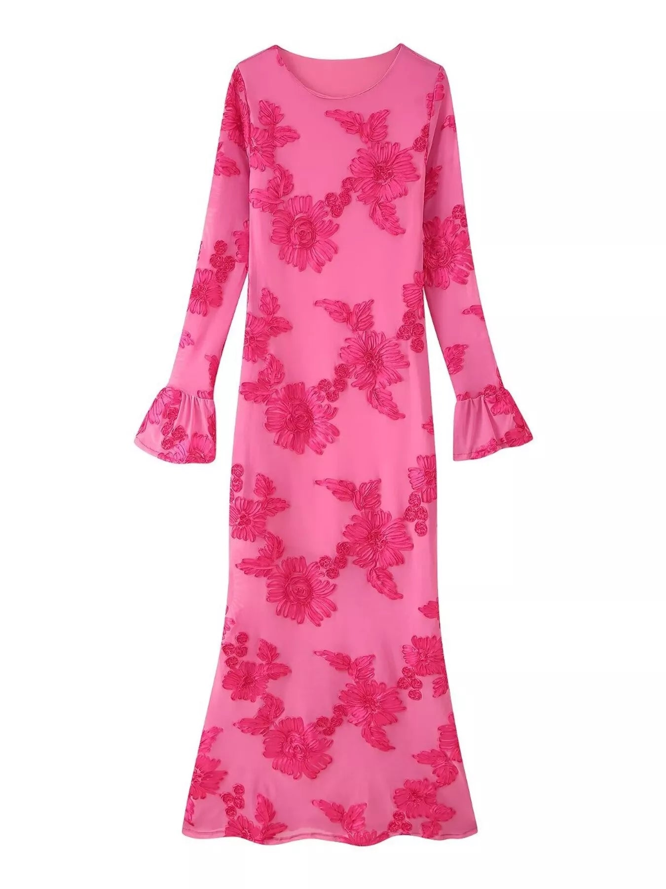 Hazel Blues® |  Floral Flounce Sleeve Round Neck Dress