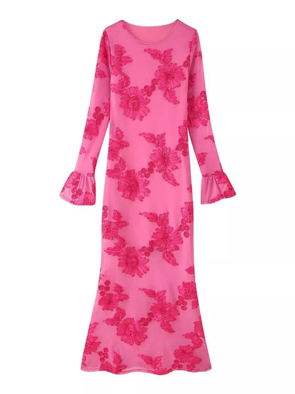 Hazel Blues® |  Floral Flounce Sleeve Round Neck Dress
