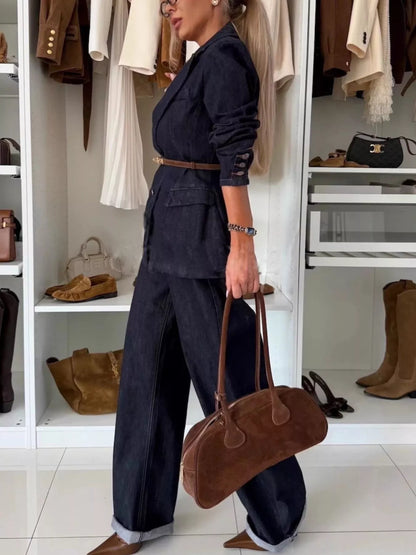 Hazel Blues® |  Single-Breasted Blazer and Jeans Denim Set