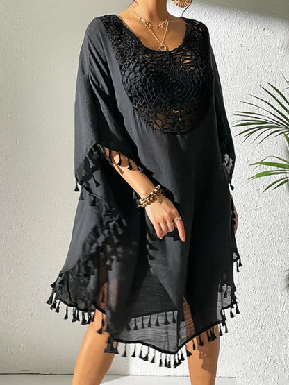 Hazel Blues® | Tassel Cutout Scoop Neck Cover-Up Dress