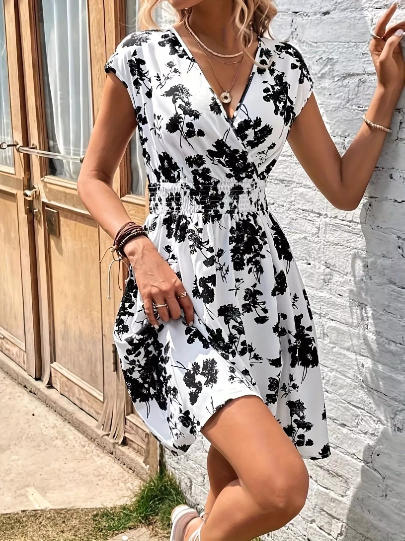 Hazel Blues® |  Floral Print Surplice Mini Dress