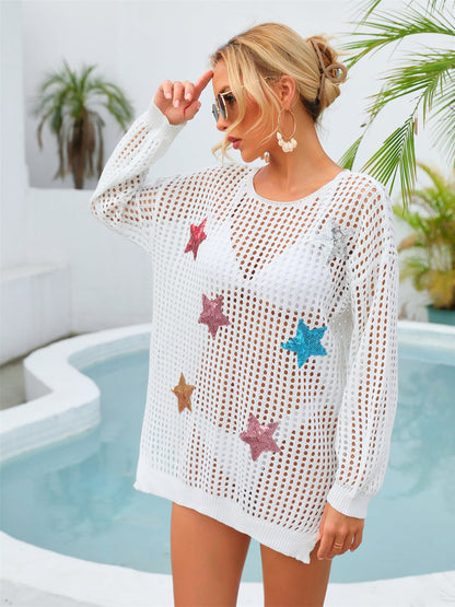 Hazel Blues® | Sequin Star Round Neck Long Sleeve Cover Up