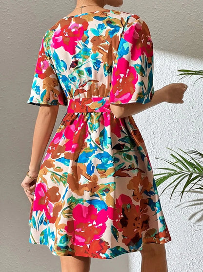 Hazel Blues® |  Printed Surplice Short Sleeve Mini Dress