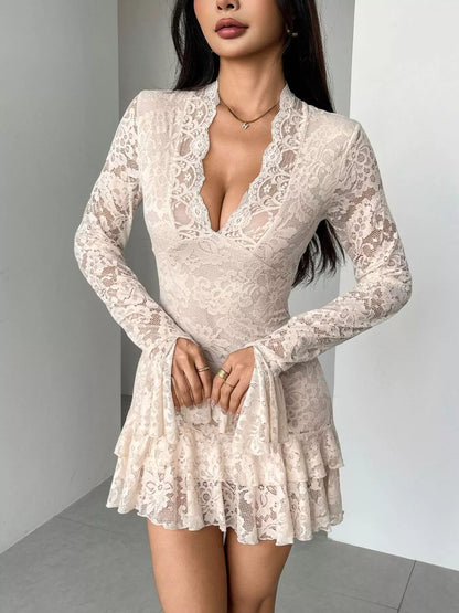 Hazel Blues® |  Lace Ruffle Hem Mini Dress