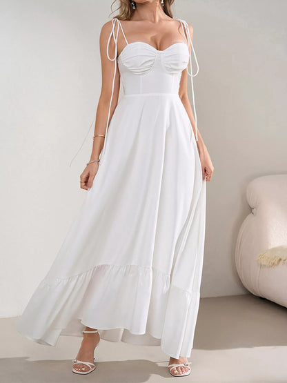 Hazel Blues® |  Sweetheart Neck Tie-Strap Ruffle Hem Maxi Dress