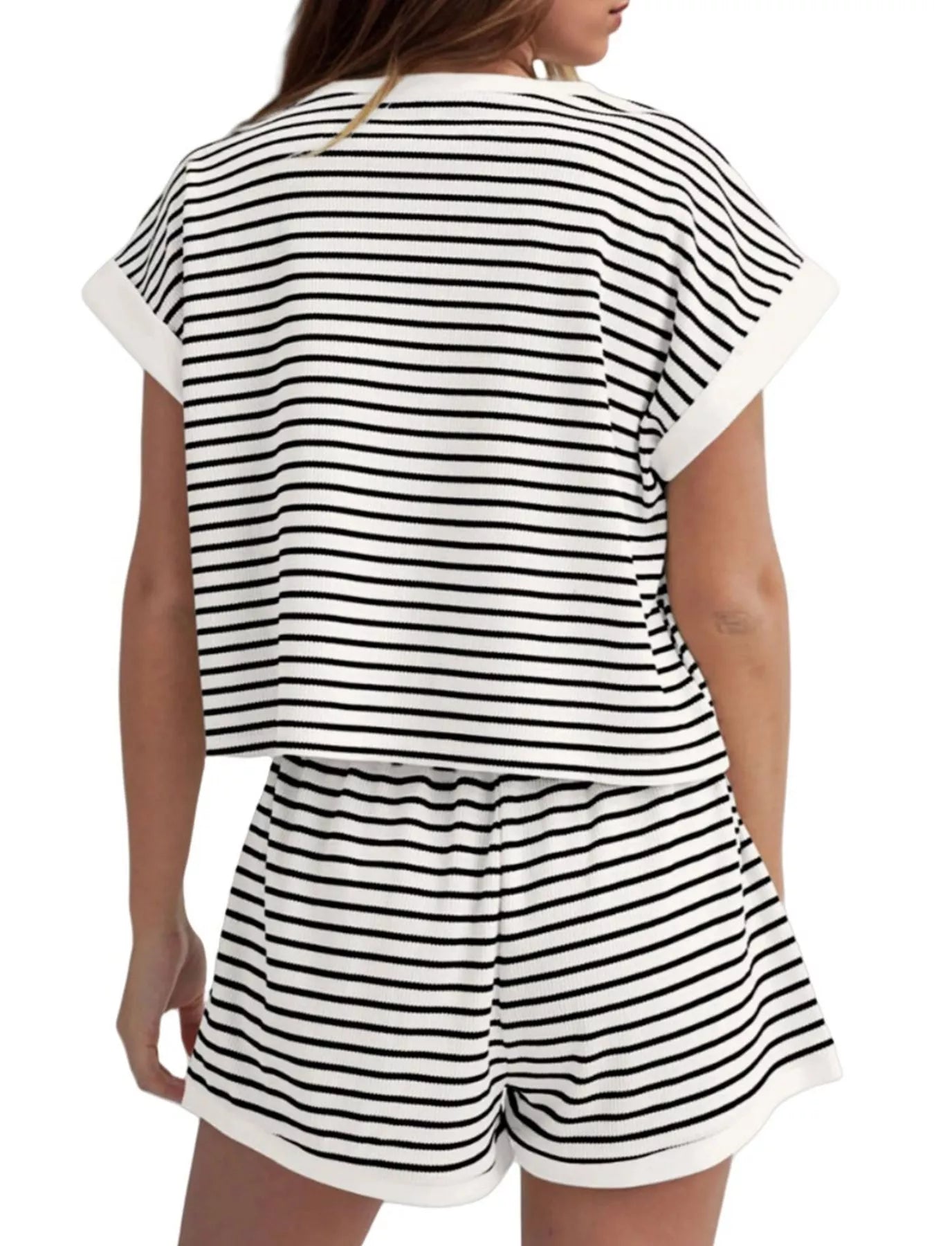 Hazel Blues® | Striped Round Neck Top and Shorts Set
