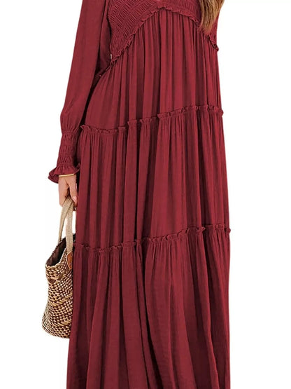 Hazel Blues® |  V-Neck Long Sleeve Tiered Maxi Dress