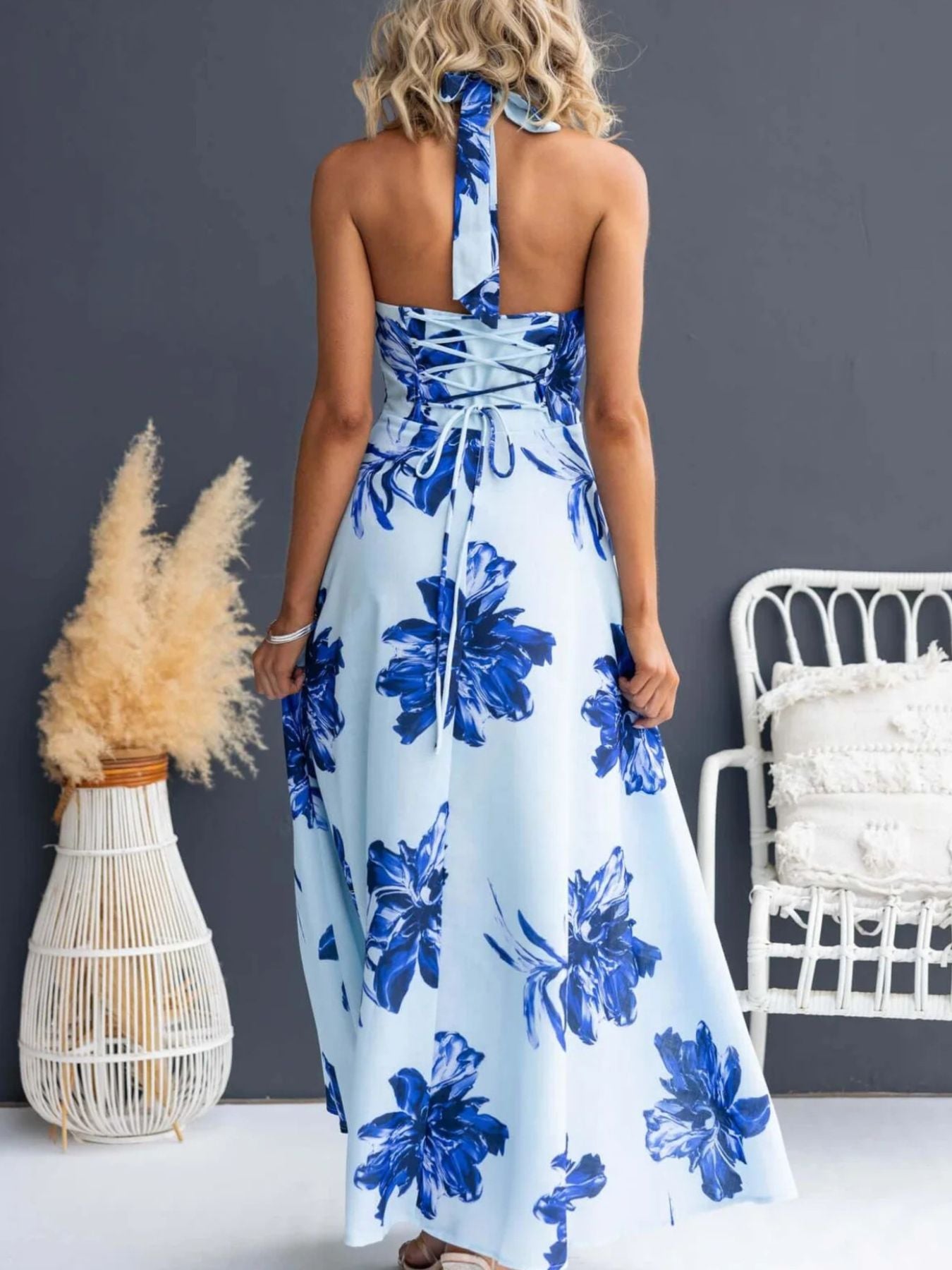 Hazel Blues® |  Floral Print Halter Neck Maxi Dress