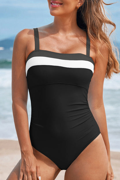 Hazel Blues® | Navy Blue Color Block Detail Adjustable Straps One Piece Swimsuit