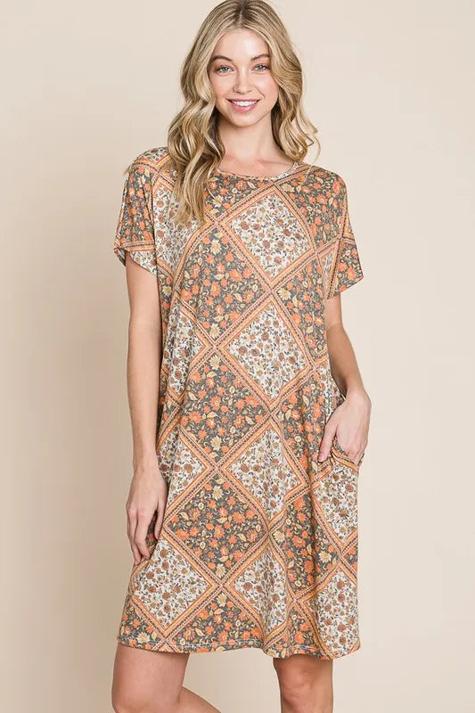 Hazel Blues® |  BOMBOM Multicolored Leaves Jacquard Dress
