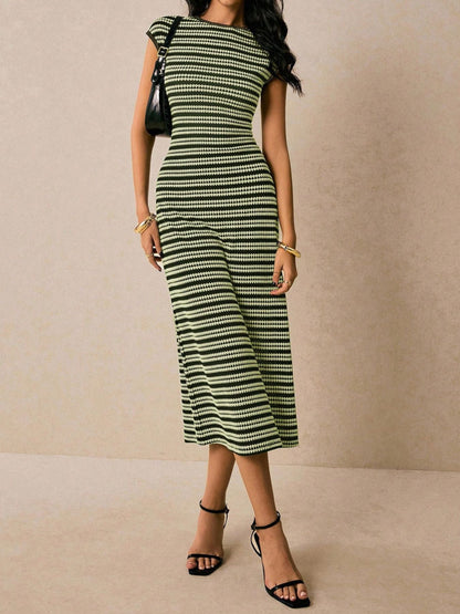 Hazel Blues® |  Striped Cap Sleeve Bodycon Midi Dress