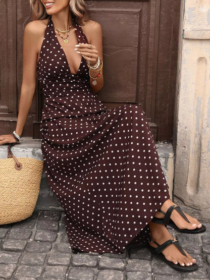 Hazel Blues® |  Halter Neck Polka Dot Maxi Dress