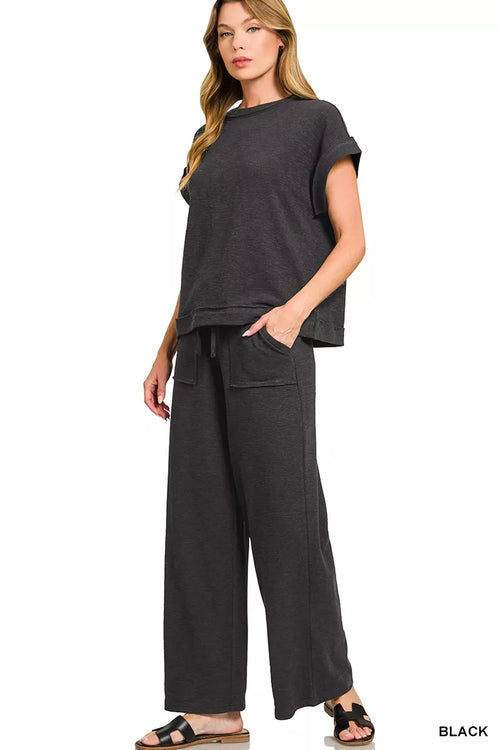 Hazel Blues® |  Zenana Cotton Slub Short Sleeve Tee and Pants Set