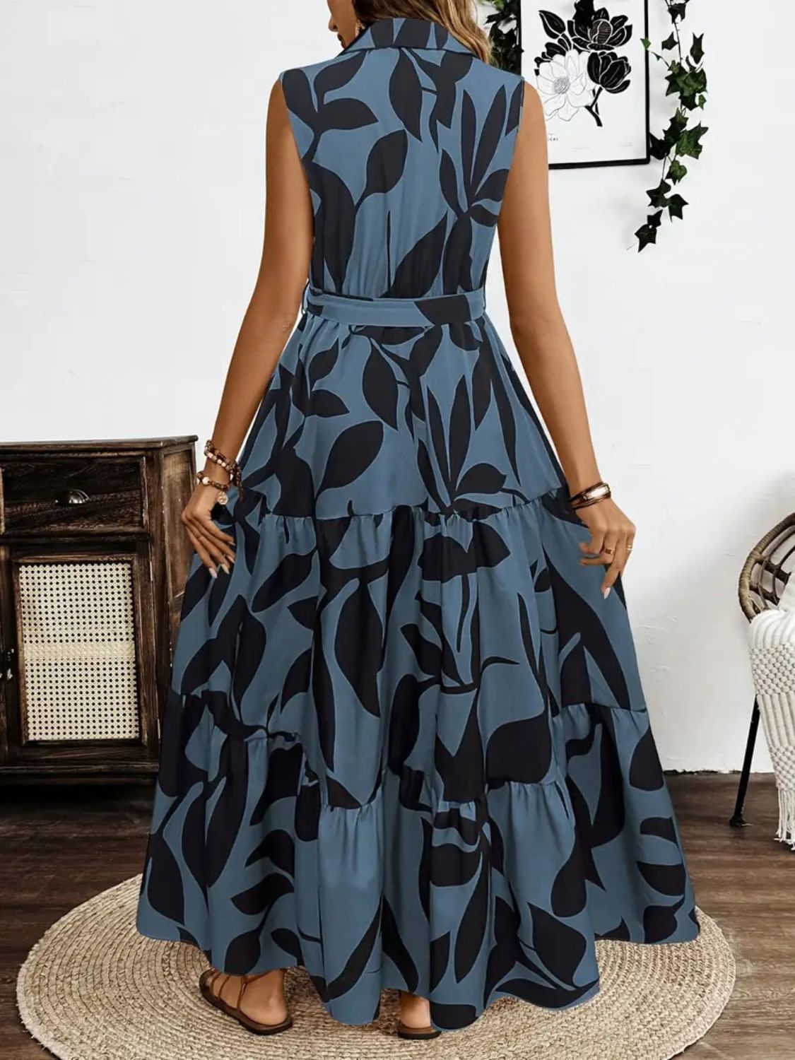 Hazel Blues® |  Printed Tie Waist Sleeveless Maxi Dress