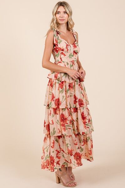 Hazel Blues® |  Mittoshop Layered Floral Sweetheart Neck Maxi Dress