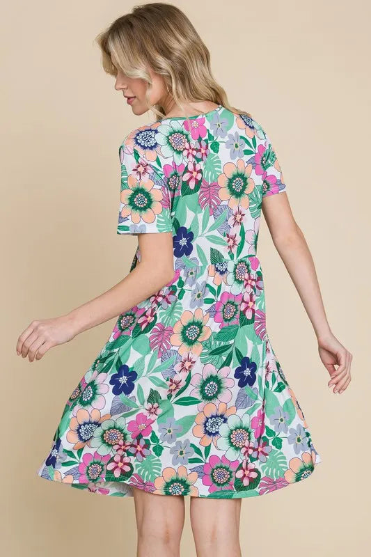Hazel Blues® |  BOMBOM Ruched Floral V-Neck Short Sleeve Dress