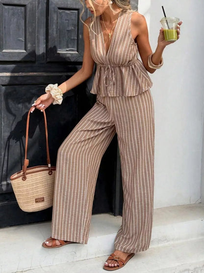 Hazel Blues® |  Striped Sleeveless Top and Wide Leg Pants Set
