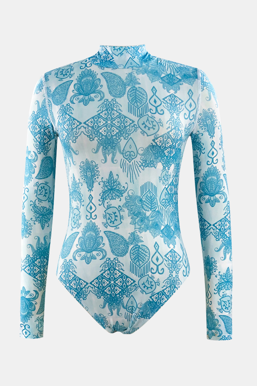 Hazel Blues® | Printed Mock Neck Long Sleeve One-Piece Swimwear