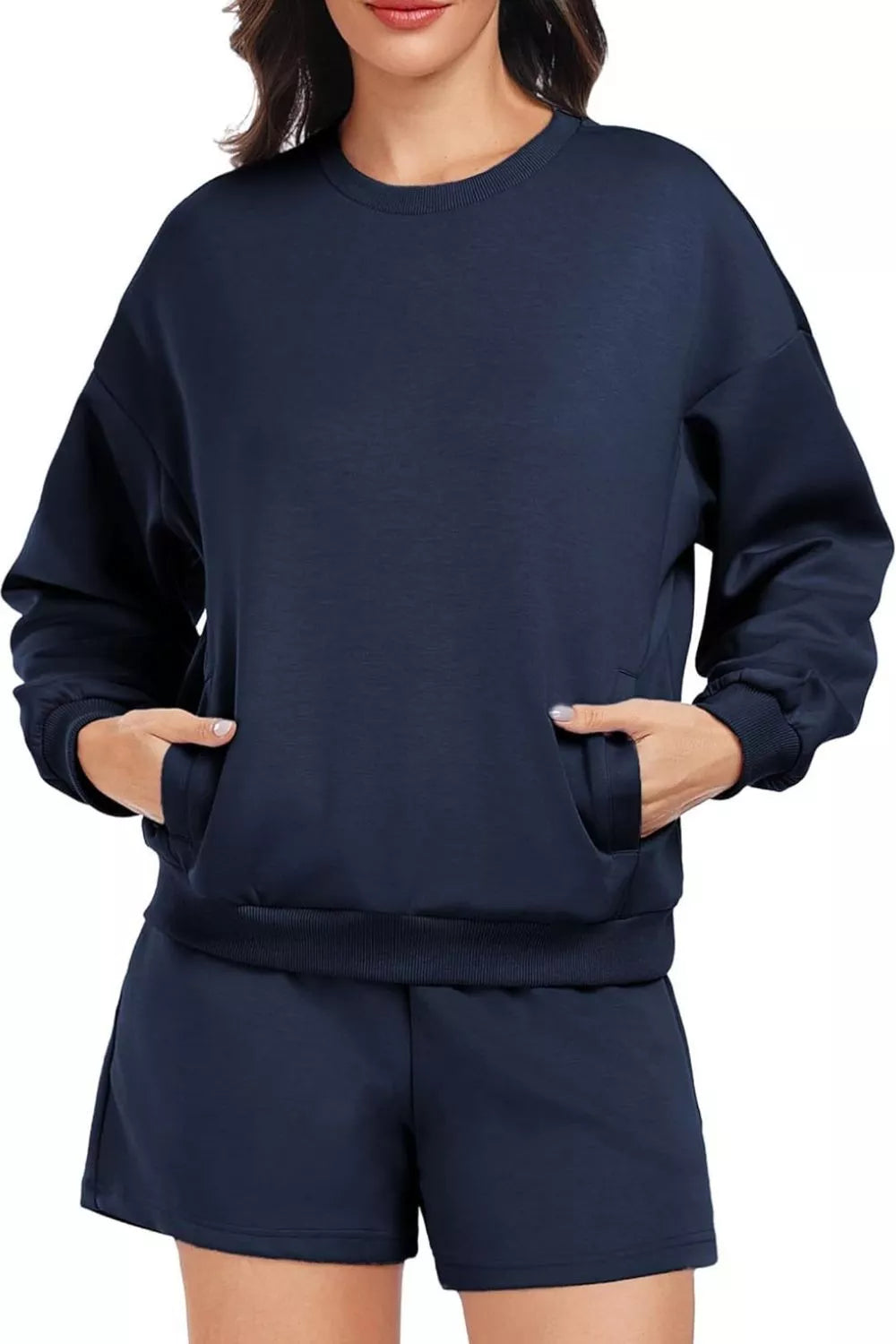 Hazel Blues® |  Round Neck Sweatshirt and Shorts Set