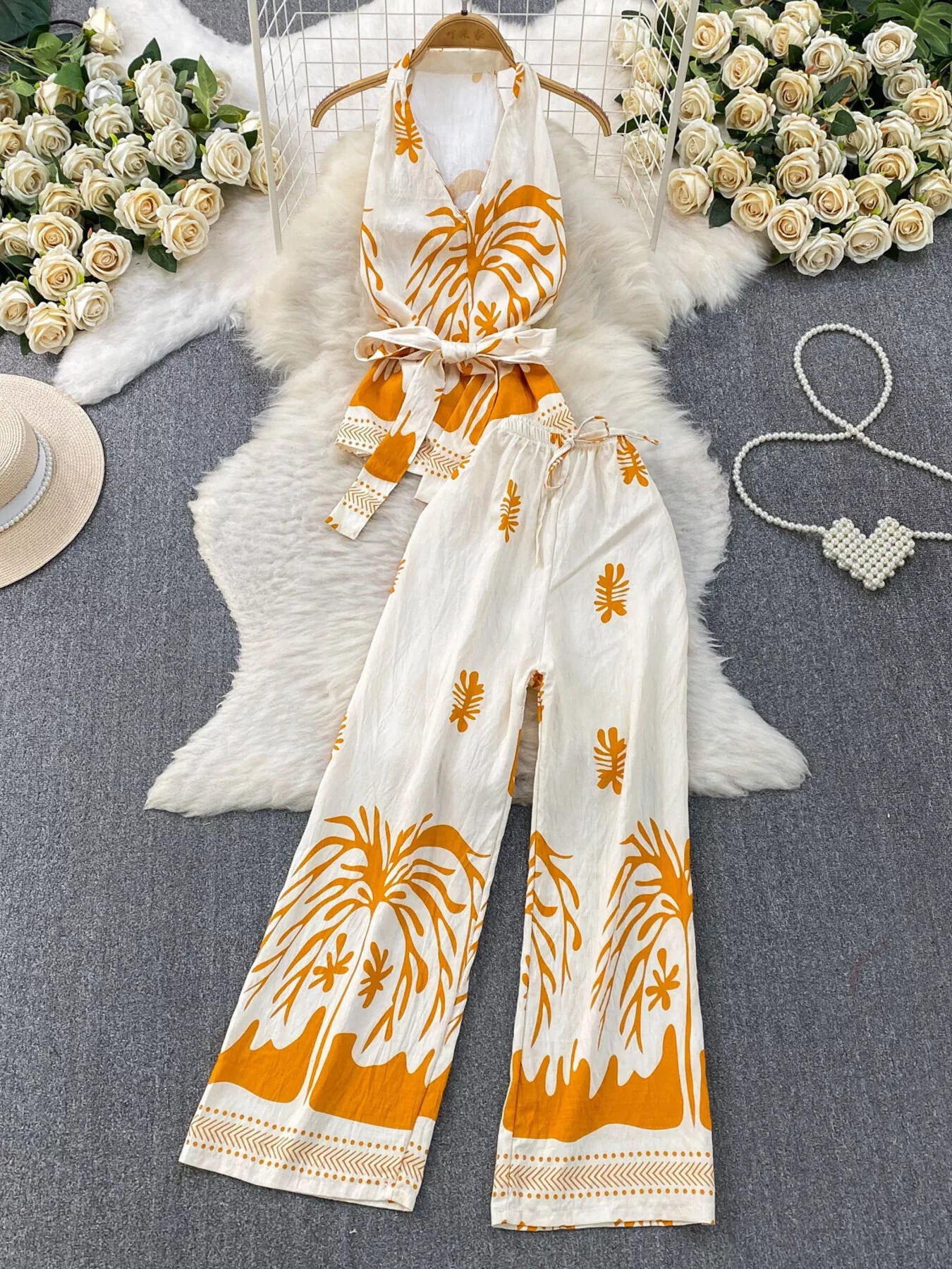 Hazel Blues® |  Printed Sleeveless Top and Wide Leg Pants Set