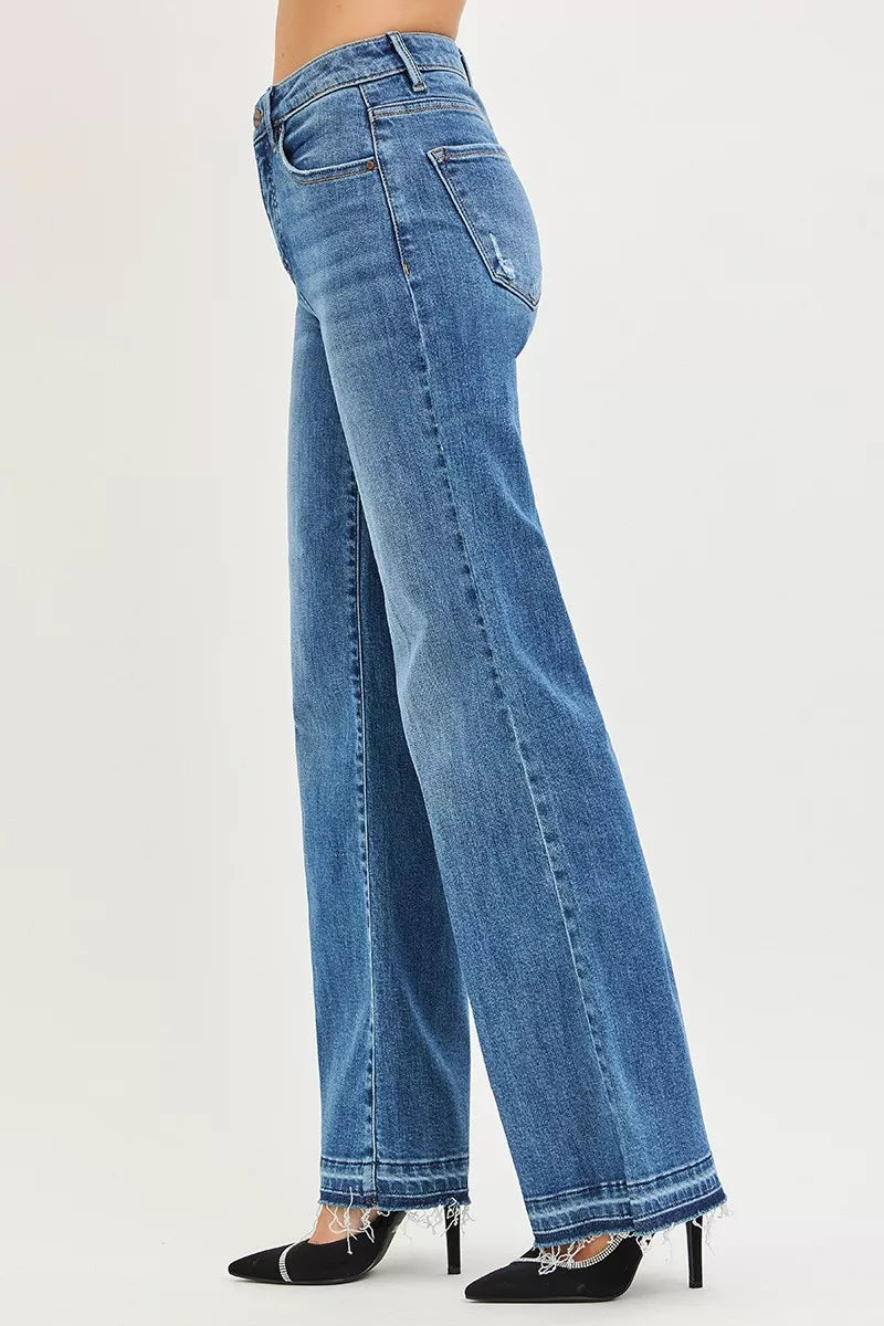 Hazel Blues® |  RISEN High Rise Wide Leg Jeans With Released Hem
