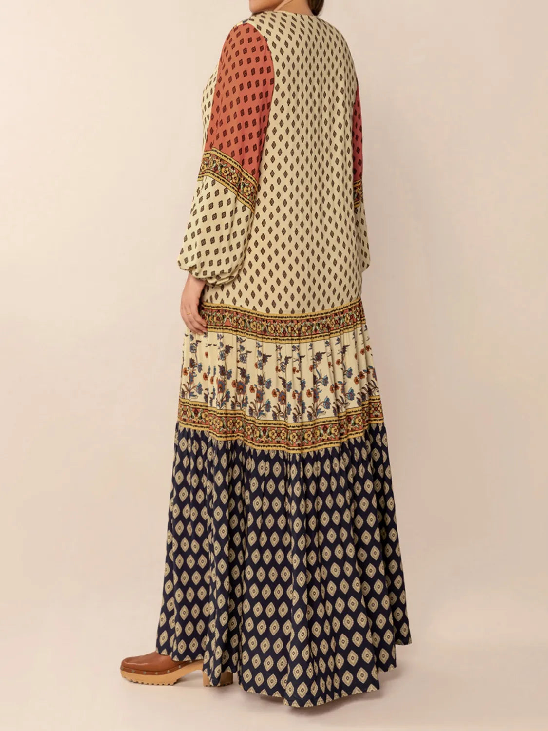 Hazel Blues® |  Printed V-Neck Balloon Sleeve Maxi Dress