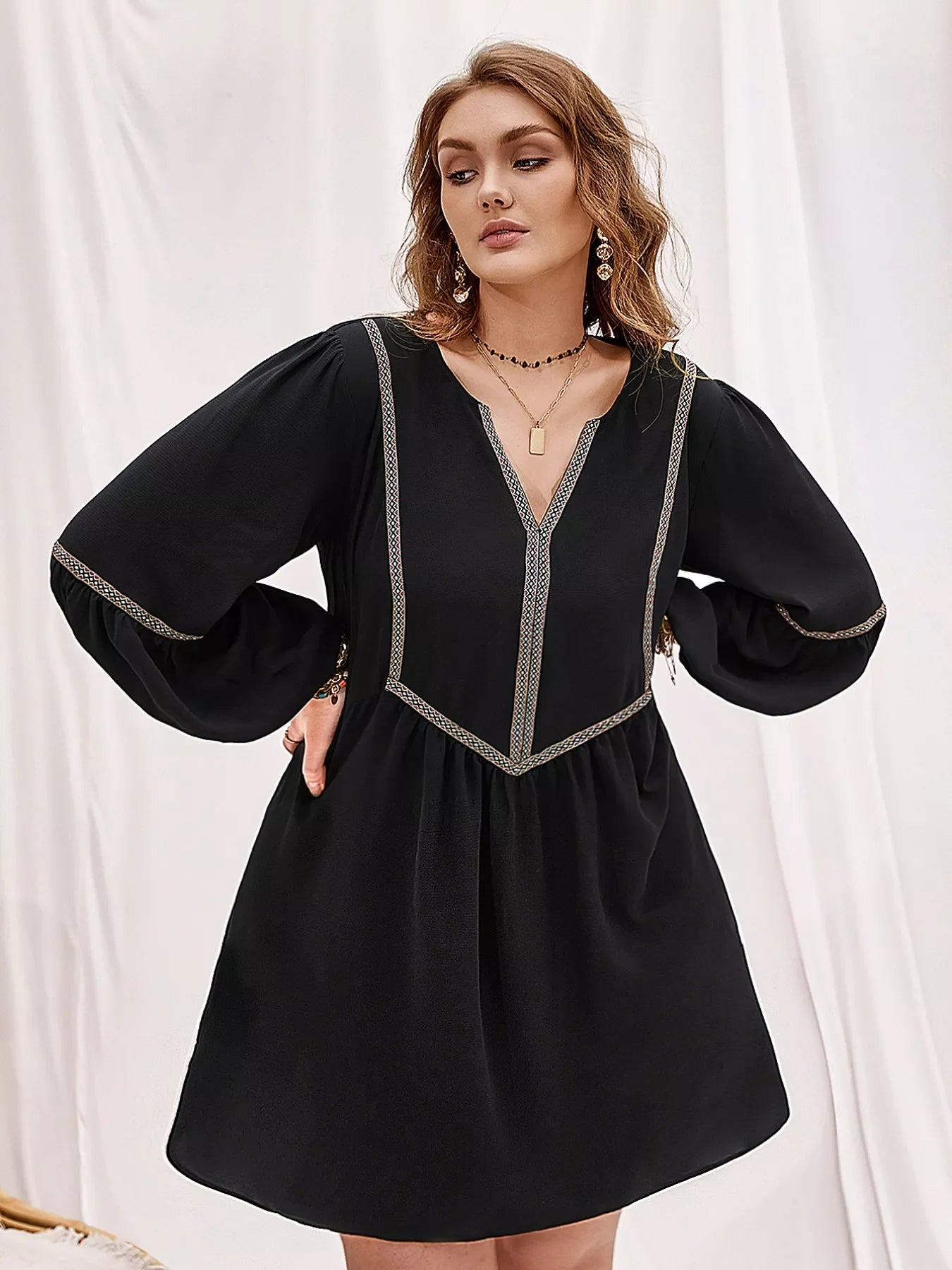Hazel Blues® | Notched Balloon Sleeve Mini Dress