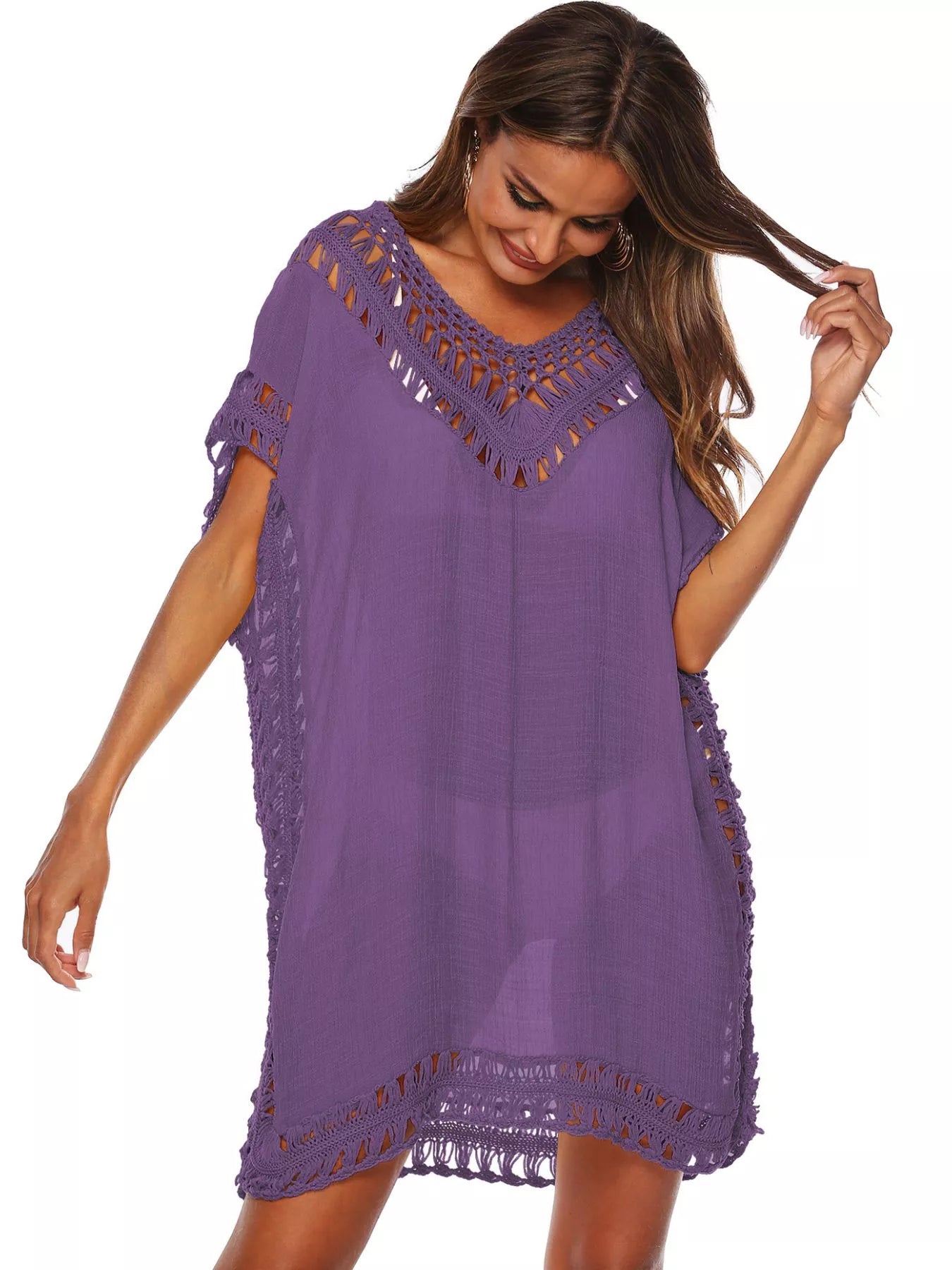 Hazel Blues® | Crochet Trim V-Neck Cover-Up Dress