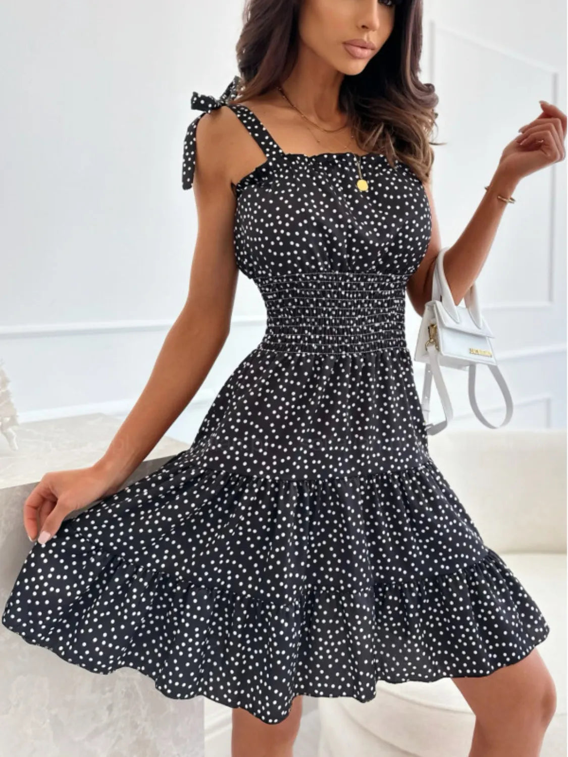 Hazel Blues® |  Polka Dot Square Neck Mini Cami Dress