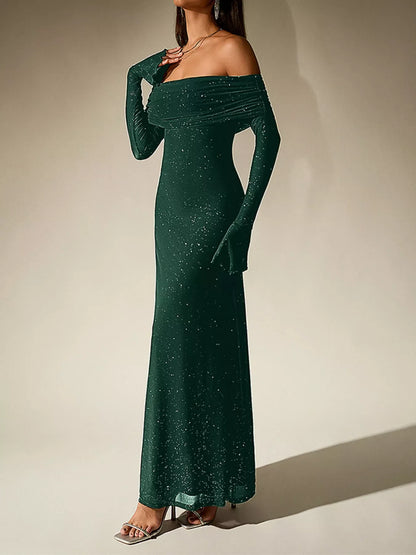 Hazel Blues® |  Glitter Off-Shoulder Maxi Dress