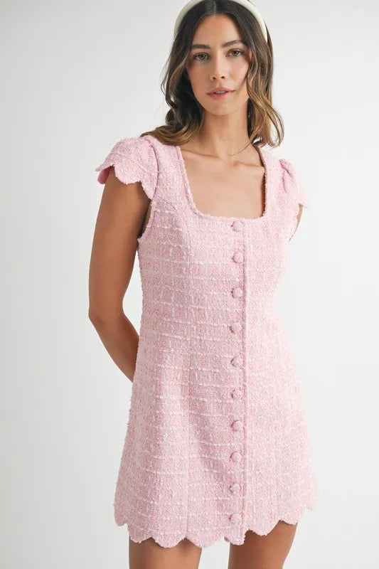 Hazel Blues® |  MABLE Tweed Scallop Hem Line Mini Dress