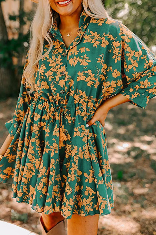 Hazel Blues® |  Printed Ruffled Hem Button Front Dress