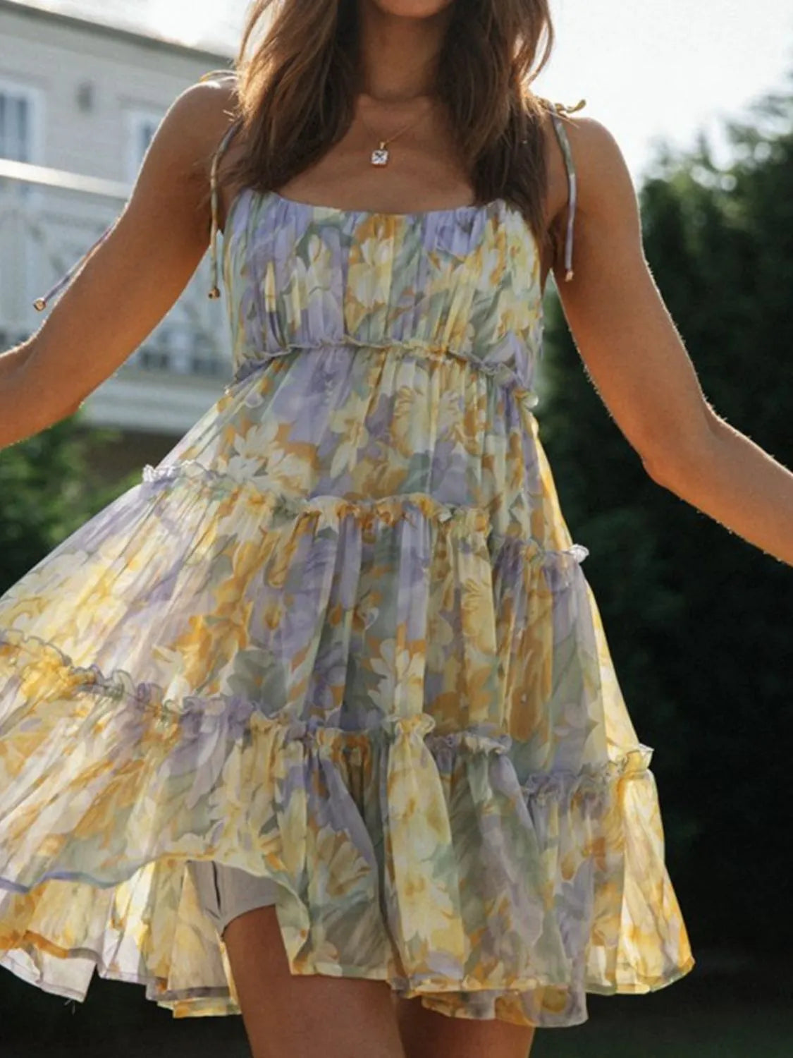 Hazel Blues® |  Frill Printed Square Neck Mini Cami Dress