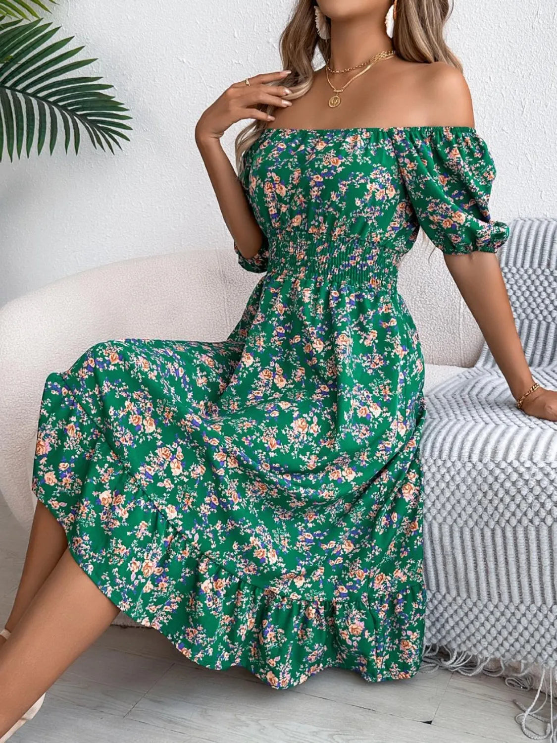 Hazel Blues® |  Ruffled Hem Floral Puff Sleeve Dress